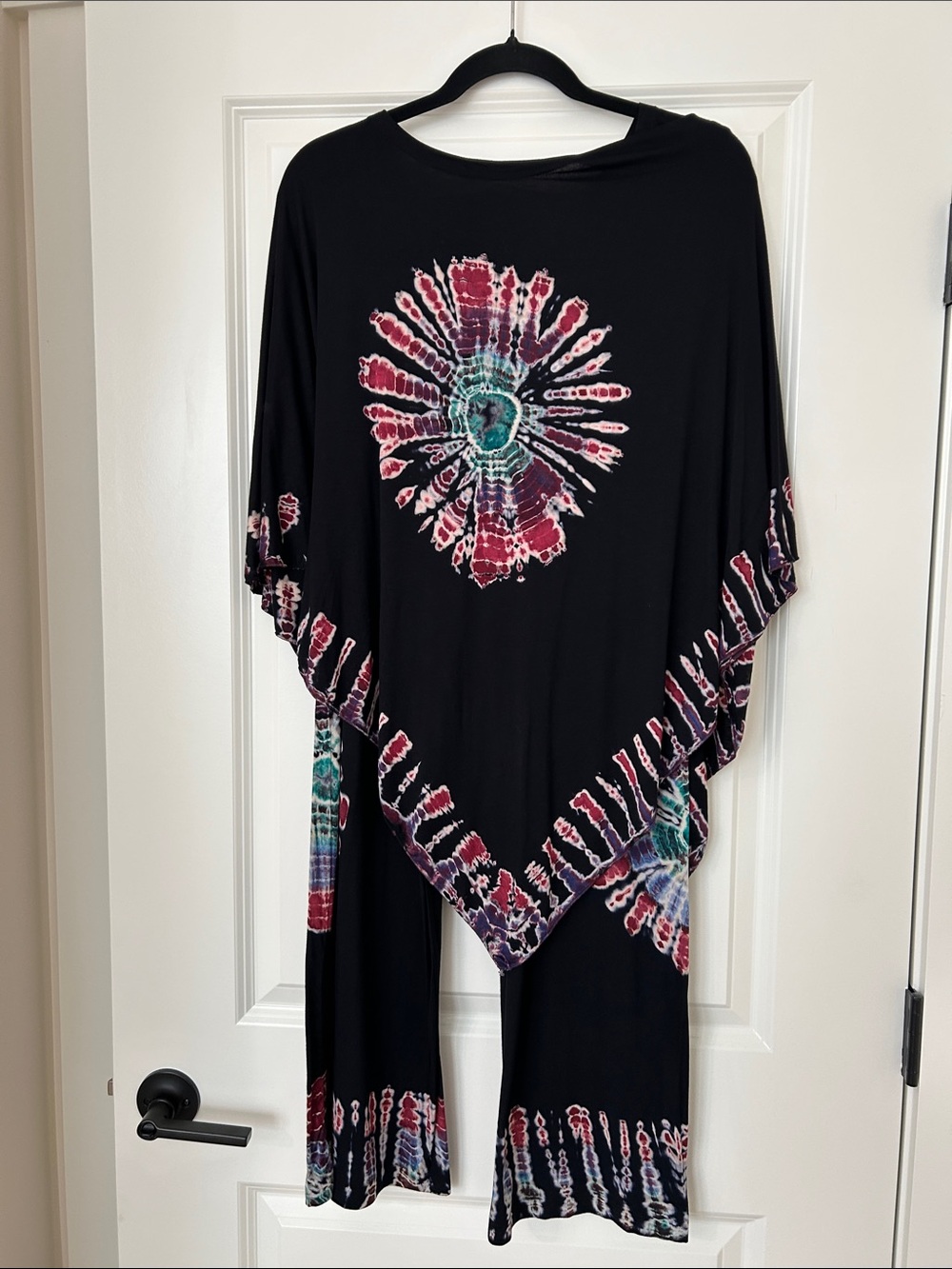 India Boutique Black Tie-Dye Floral Boho Tunic Set
